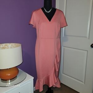 Lane Bryant Coral V-Neck Ruffle Midi Dress Sz: 12 NWT